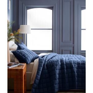 Quince Linen Box Quilt Full/Queen Indigo Blue NWOT